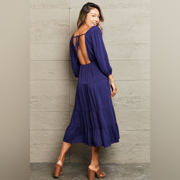 Tied Backless Tiered Midi Dress - Picture 2 of 5